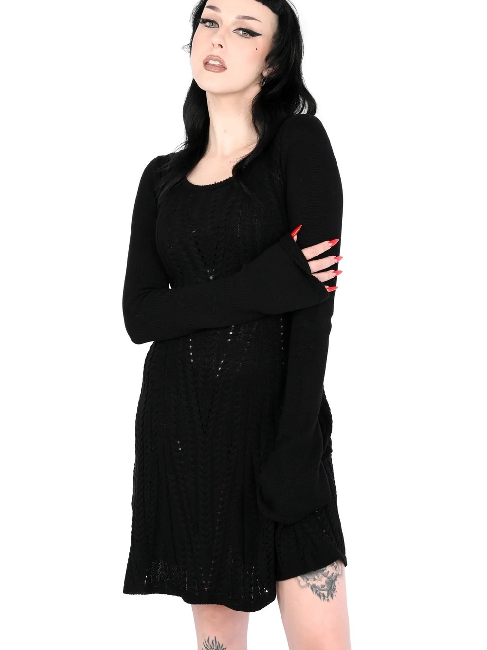 NWT Foxblood "Penelope" Black Long Sleeve Mini Sweater Dress XS